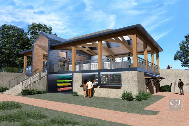 Design for Dover waterfront park pavilion revealed. Project costs being calculated.